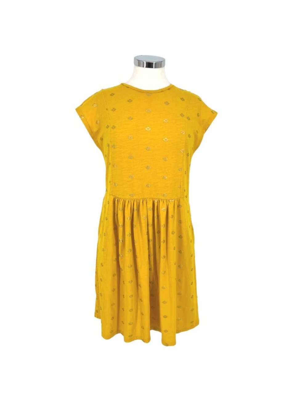 Boden Honeycomb Yellow Gold Jersey Casual Comfort A-Line Cap Sleeve Dress Size 6